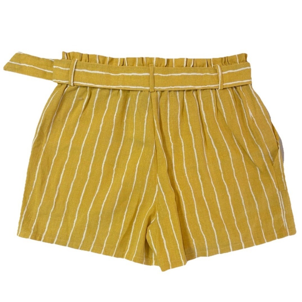 NWT Sans Souci Yellow White Striped Linen Blend Paperbag Shorts Size Large LG - Picture 2 of 13